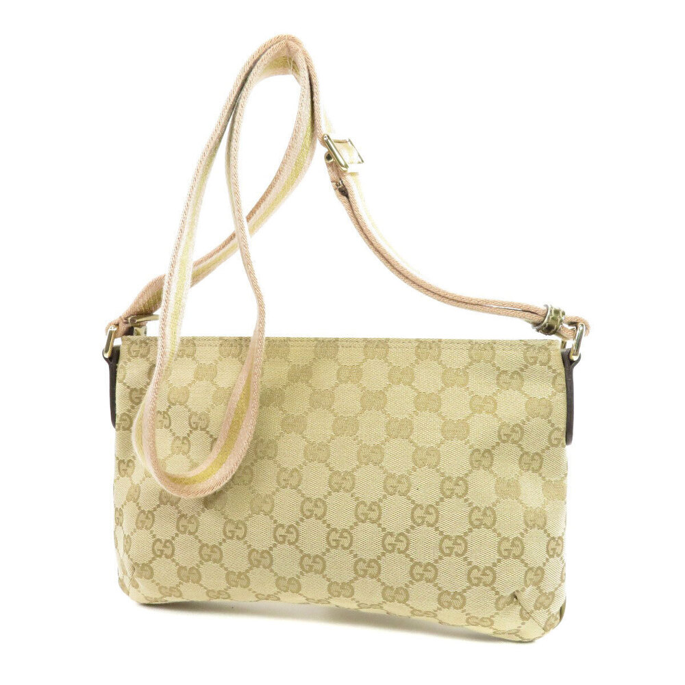 Gucci GG goldtone logo canvas beige pink bag shoulder Tan Pink